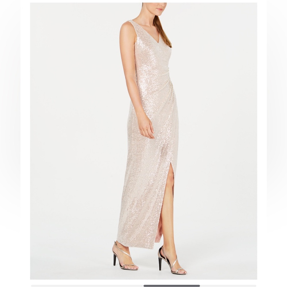 Elegant ruched Sequin Gown - Picture 3 of 7